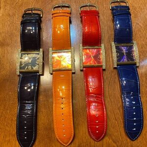 Set of 4 Joan Rivers Embossed Leather Watches with Gold-tone/Rhinestone Accents